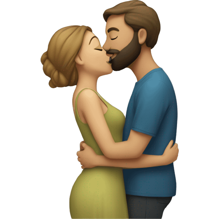 Bearded man kissing woman emoji