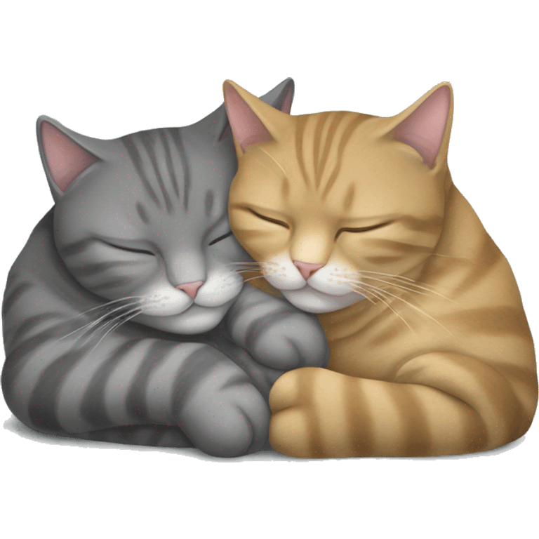 two British cats are sleeping in an embrace. one is grey, the other is golden emoji