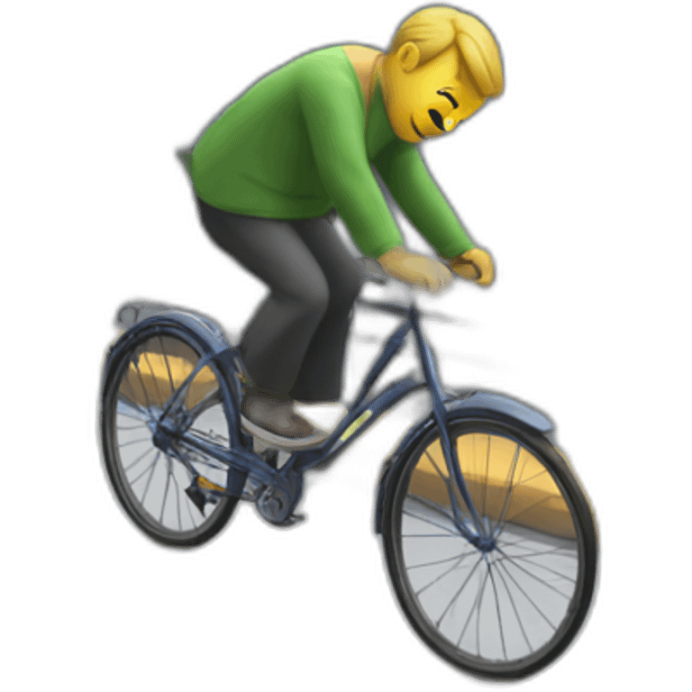 A man on a bicycle falls onto the tracks of a tramway emoji