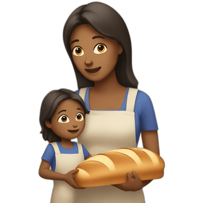 a mom with a child doing bread emoji