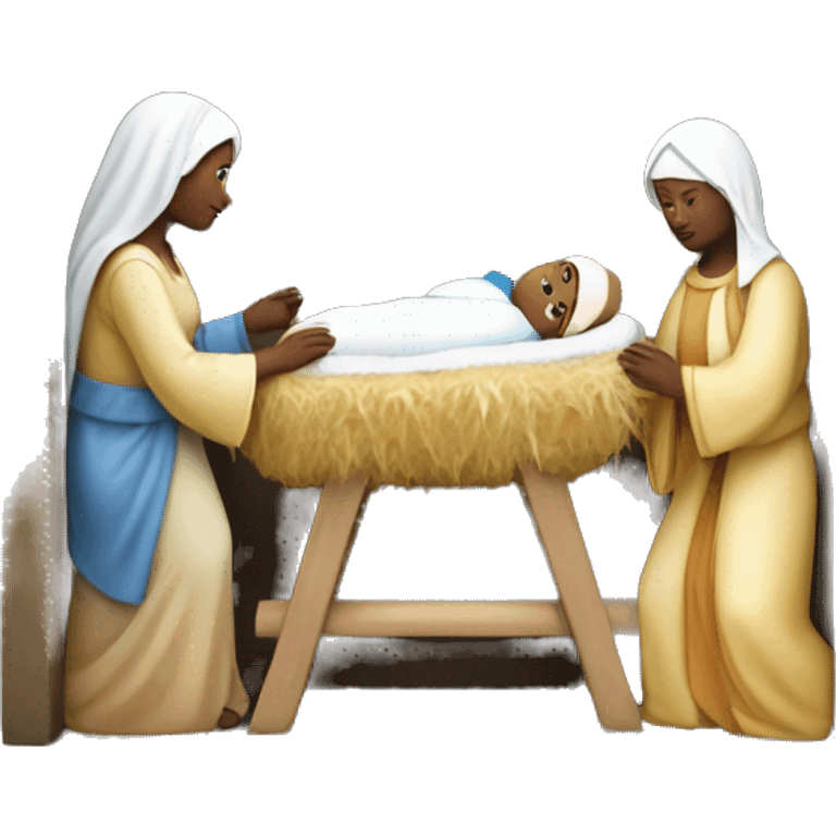 Nativity scene, baby on a manger, Mary and Joseph emoji