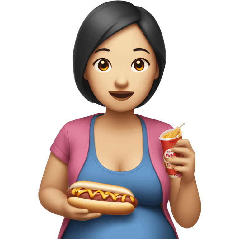 Pregnant Asian women eat hot dog emoji