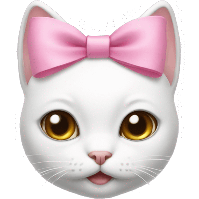 white cat with a cute pink bow on its ears  emoji