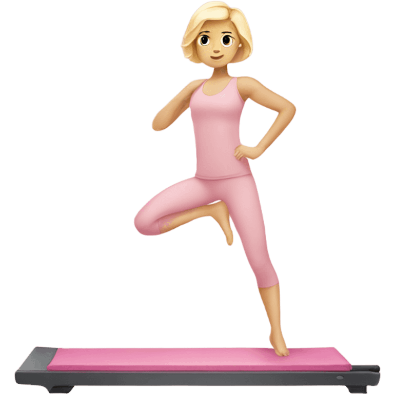 blonde girl light pink clothes doing pilates emoji