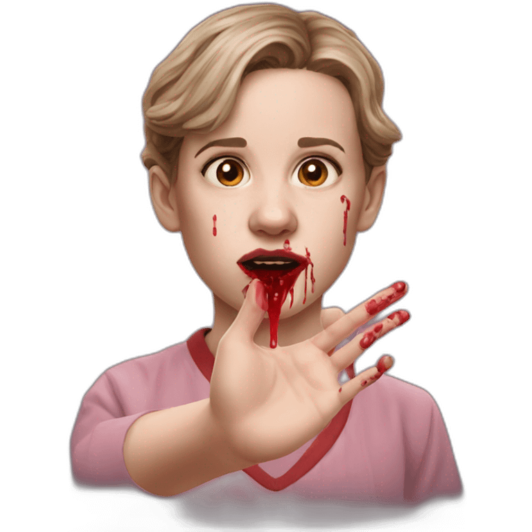 eleven from stranger things with her hand and her nose blood  emoji