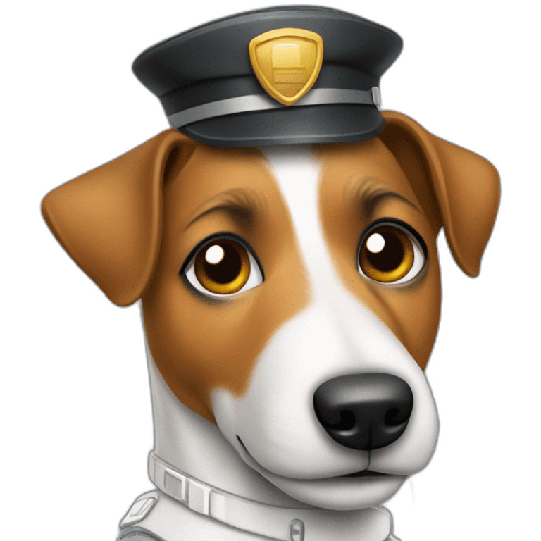 a jack russell terrier dog who works as a switchman and wears a bulletproof vest emoji