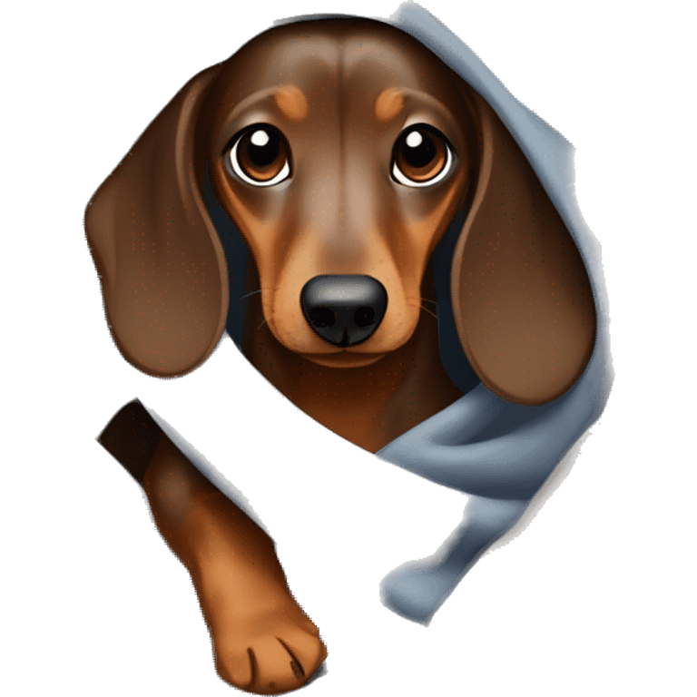 Dapple brown dachshund going under a blanket emoji