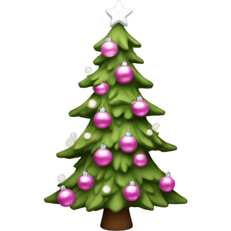 Christmas tree that’s pink with white lights and white ornaments  emoji