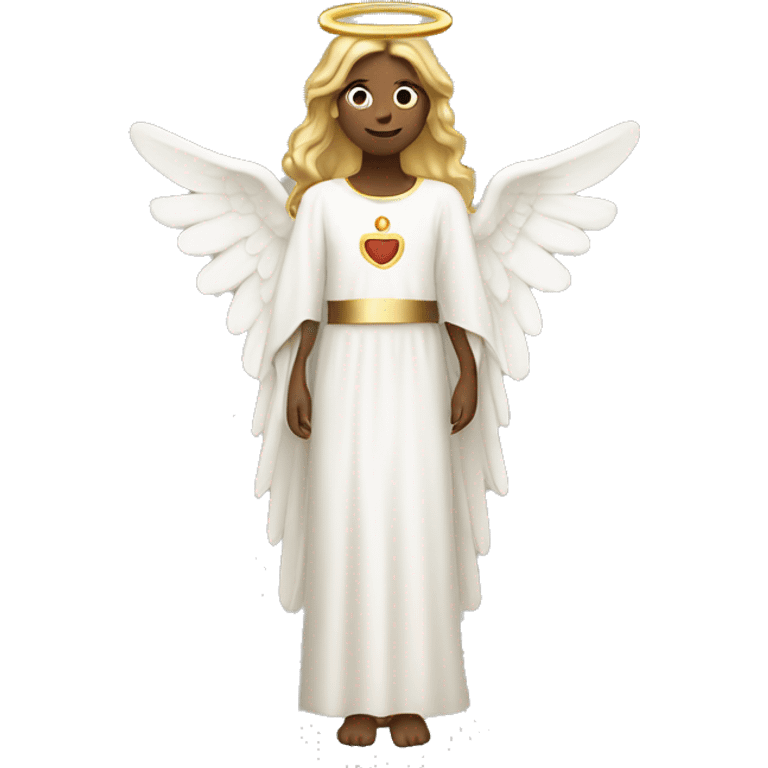 Angel with golden halo, subtle red and green accents emoji