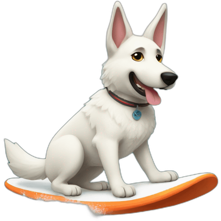 White German shepherd surfing emoji