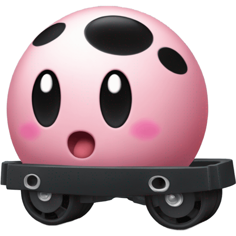 Metal cute black eyes Kirby ball driving on 4 car wheels emoji