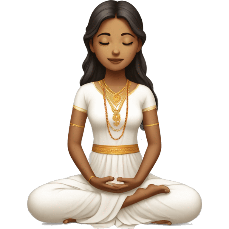 Indian girl with white dress meditation  emoji