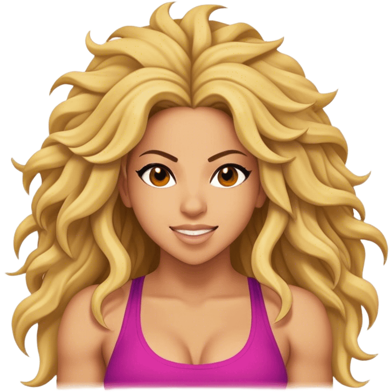 Cinematic Realistic Shakira Portrait Emoji, depicted as a dynamic charismatic pop icon with energetic movement and expressive features, rendered with vibrant textures and dynamic modern lighting that captures her global appeal. emoji