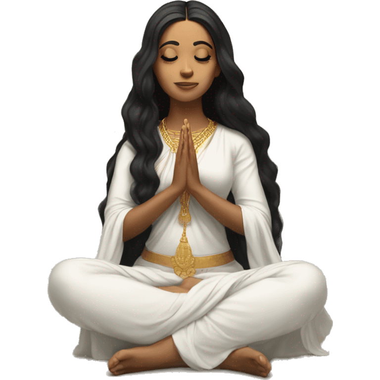 Light skin ;Black long hair wearing white saree praying infront a white temple emoji