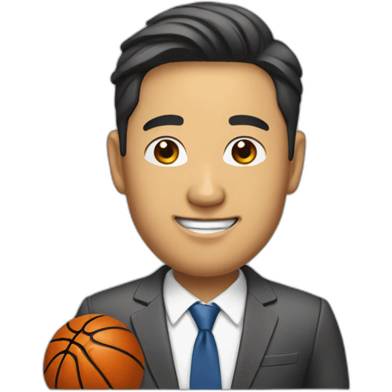 asian man in a suit holding a basketball shoe emoji