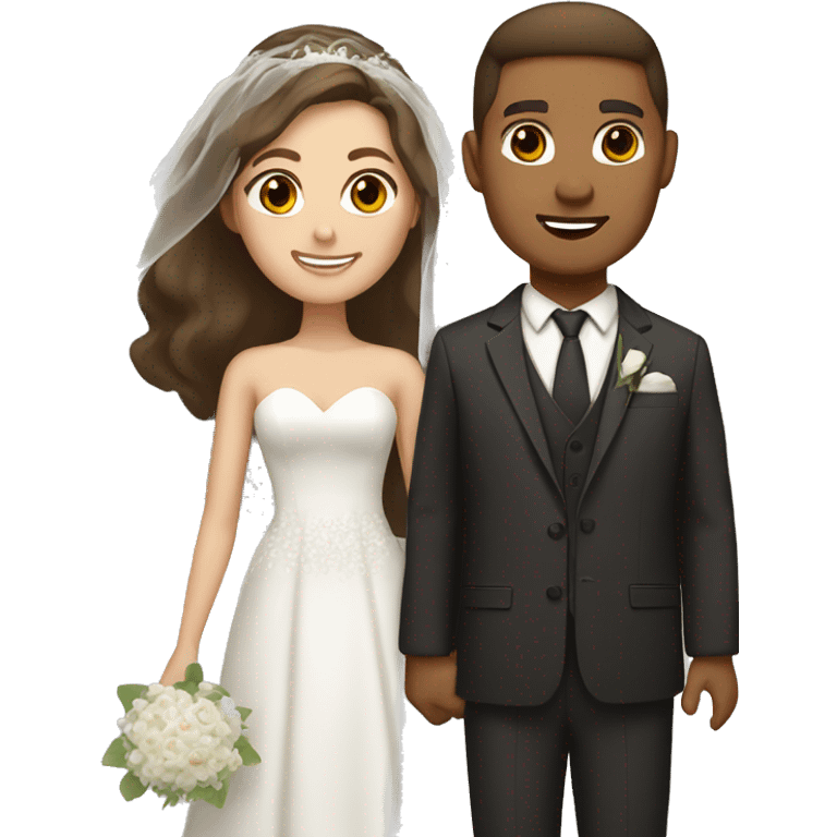 Bride and groom with brown hair, brown eyes, and light tan skin emoji