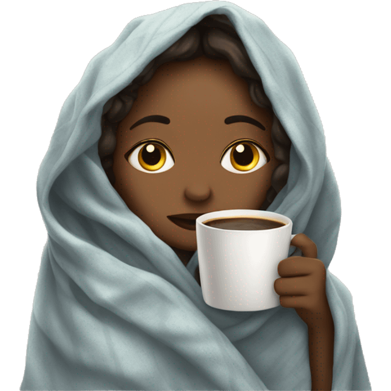 girl inside a blanket sipping coffee eyes closed emoji