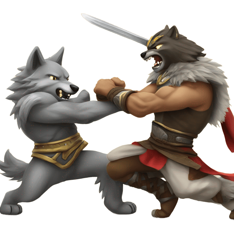 Wolf vs warrior fight emoji