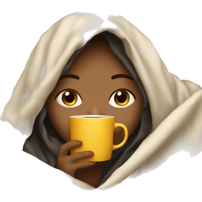 girl inside a blanket sipping coffee eyes closed emoji