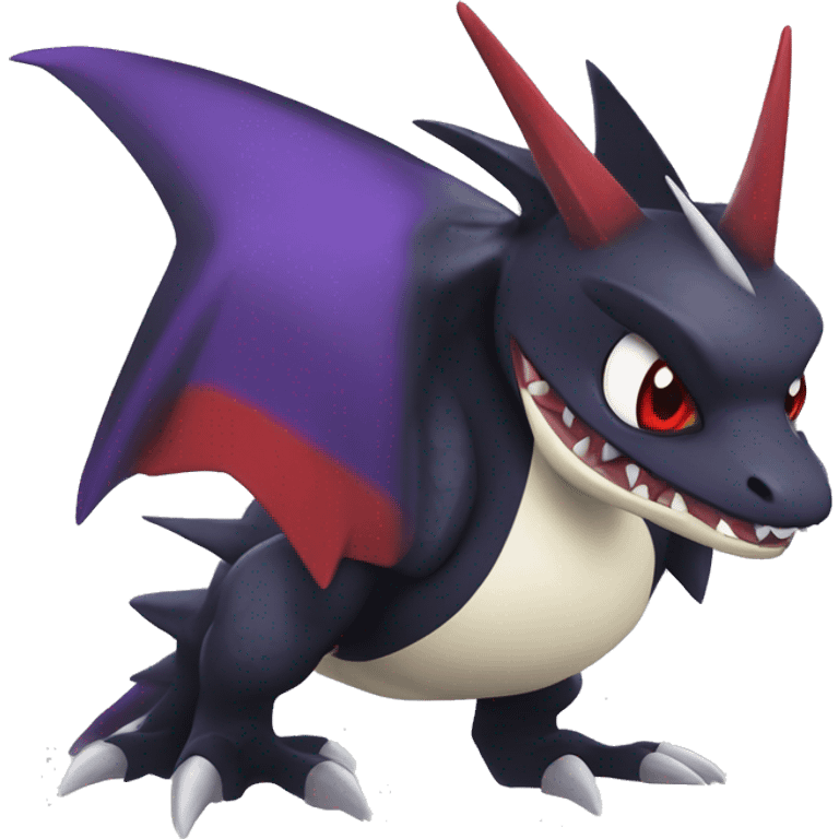 Black Cool Edgy Nargacuga-Garchomp-Noivern-Noibat Fakémon  with White and Red and purple and black Edgy markings emoji