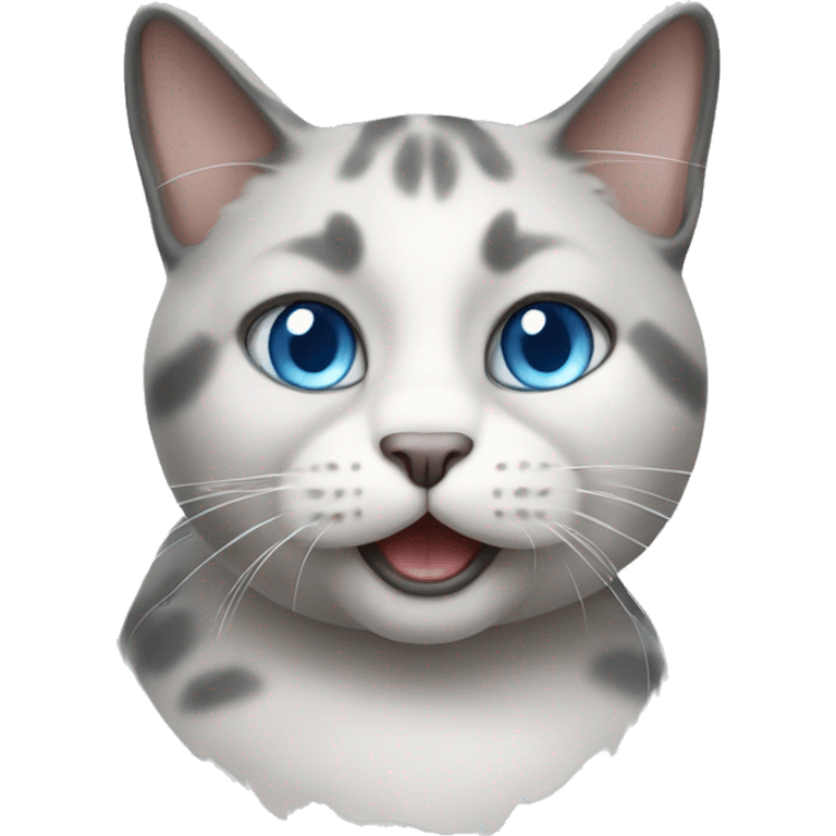 realistic white and grey blue-eyed chunky cat emoji