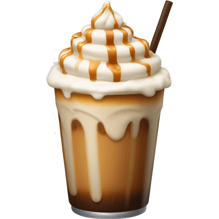 Caramel iced coffee with whipped cream and caramel drizzle emoji