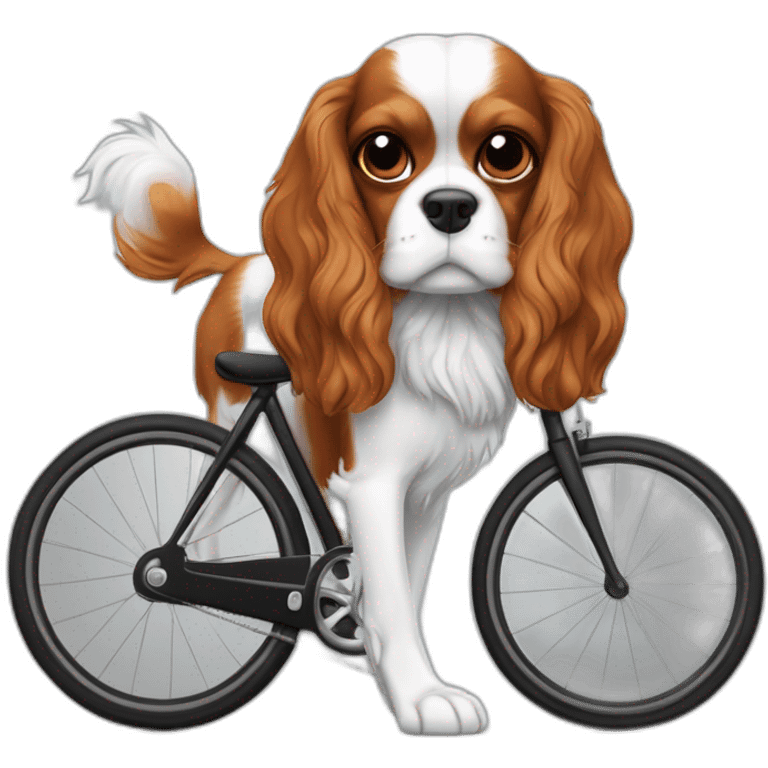 Cavalier King Charles noir et blanc fait du vélo emoji