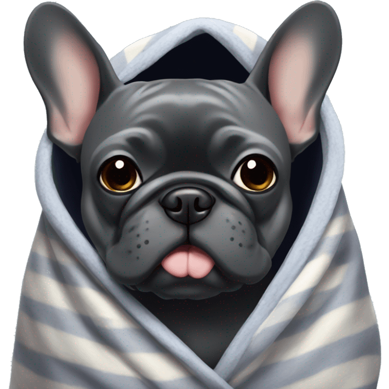 dark grey frenchie in a blanket emoji