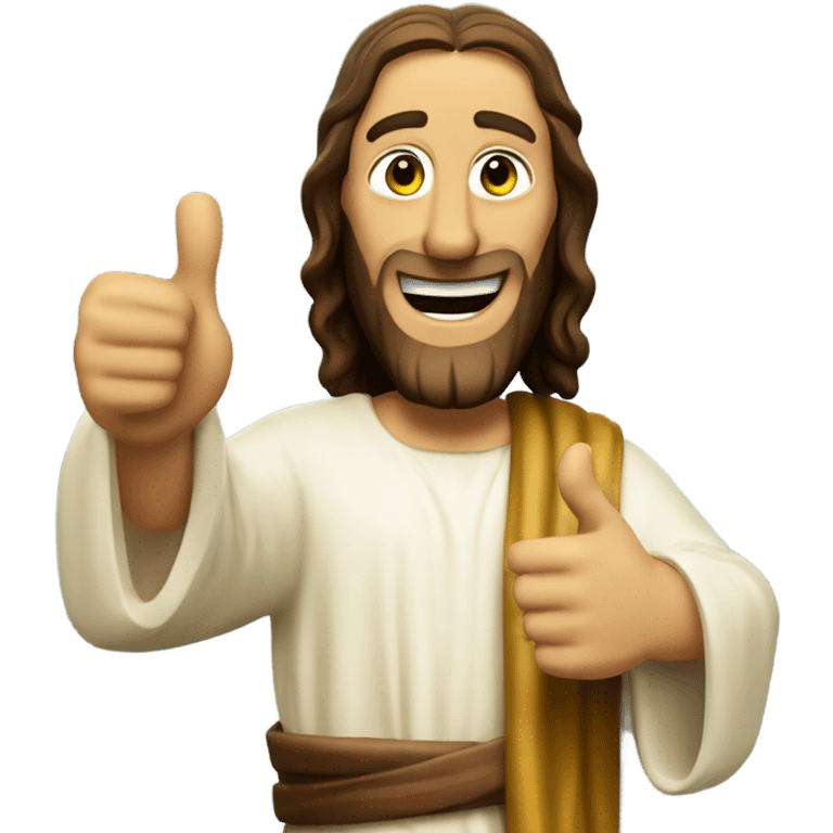 Buddy Christ from dogma winking, pointing with one hand and thumbs up with other  emoji