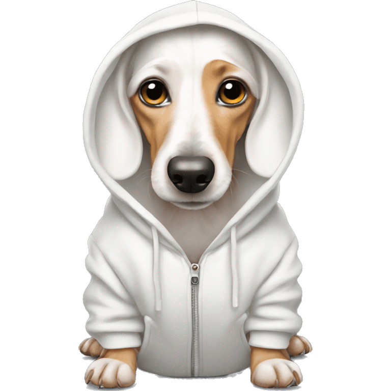 White dachshund in hoodie emoji