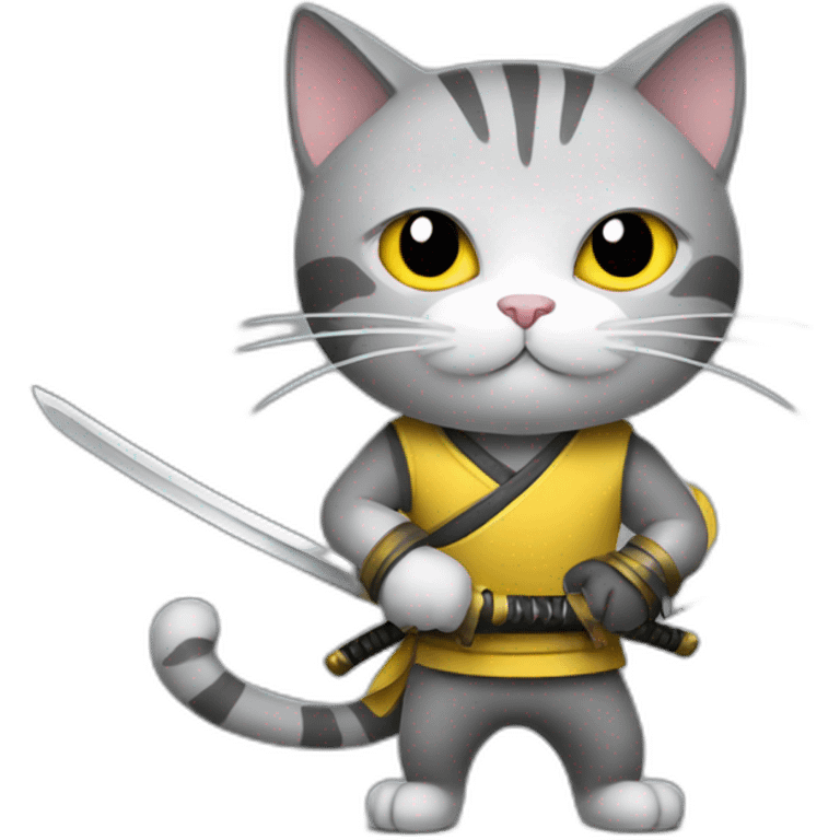 gray and yellow cat holding a katana emoji