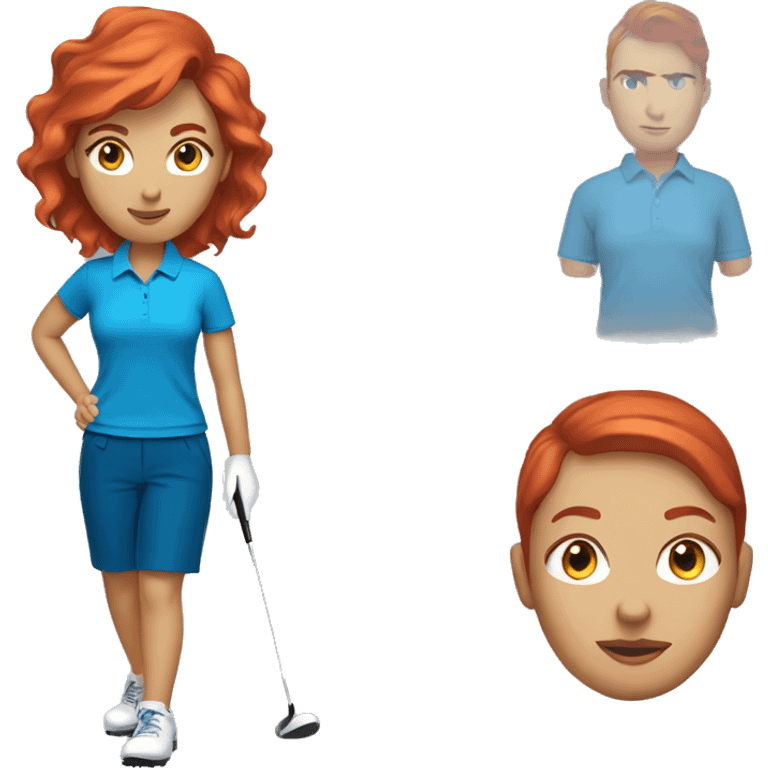 a female golf coach with red hair, light skin, blue shirt emoji