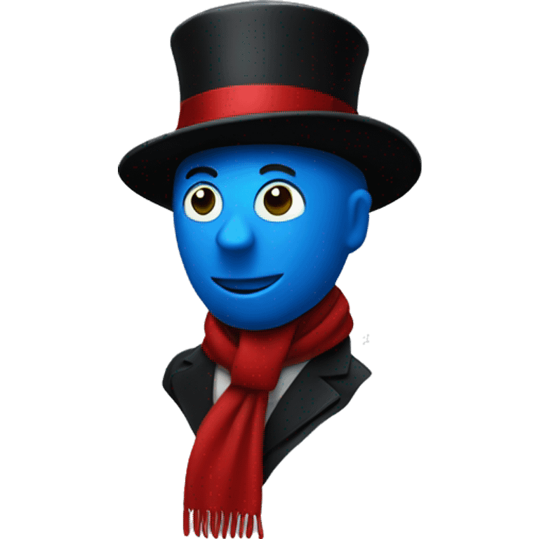 a blue stickman with black tophat with red line and a green scarf emoji