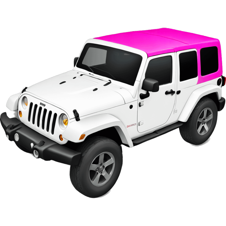 White jeep wrangler with hot pink hood emoji