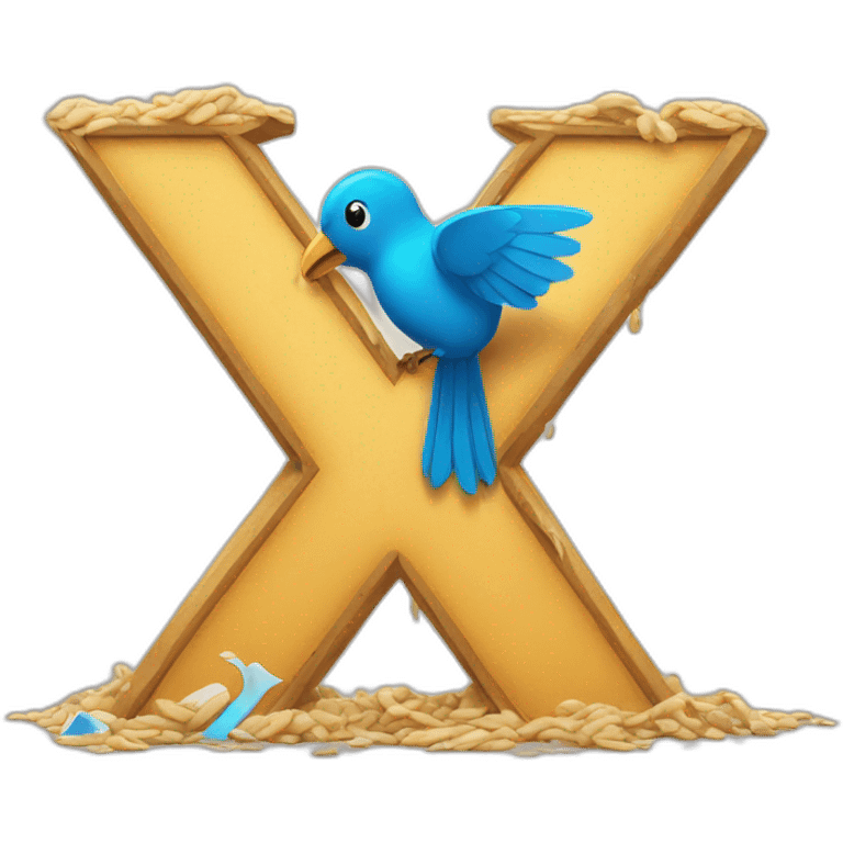 Twitter bird crushed under a giant letter X emoji