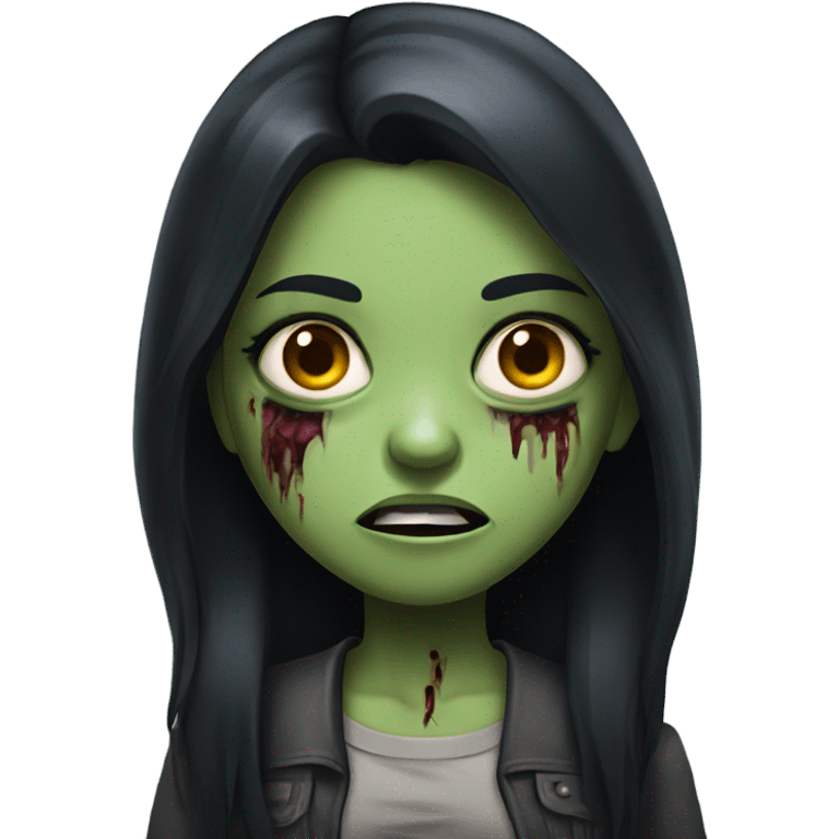 girl zombie with black long hair with teeth and serious face  emoji