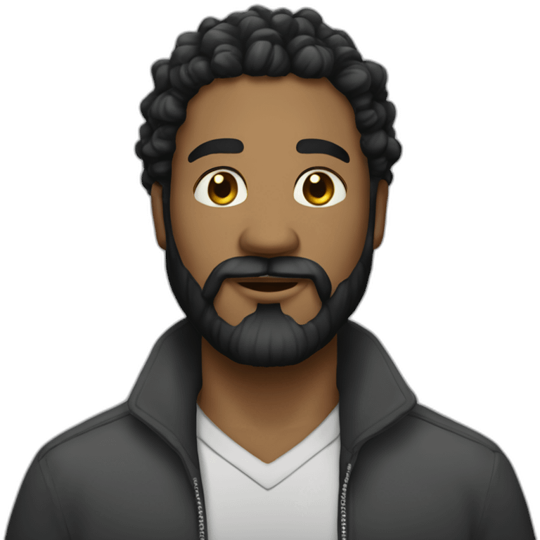 Man with middle haïr curly ans black beard ans a earing percing emoji