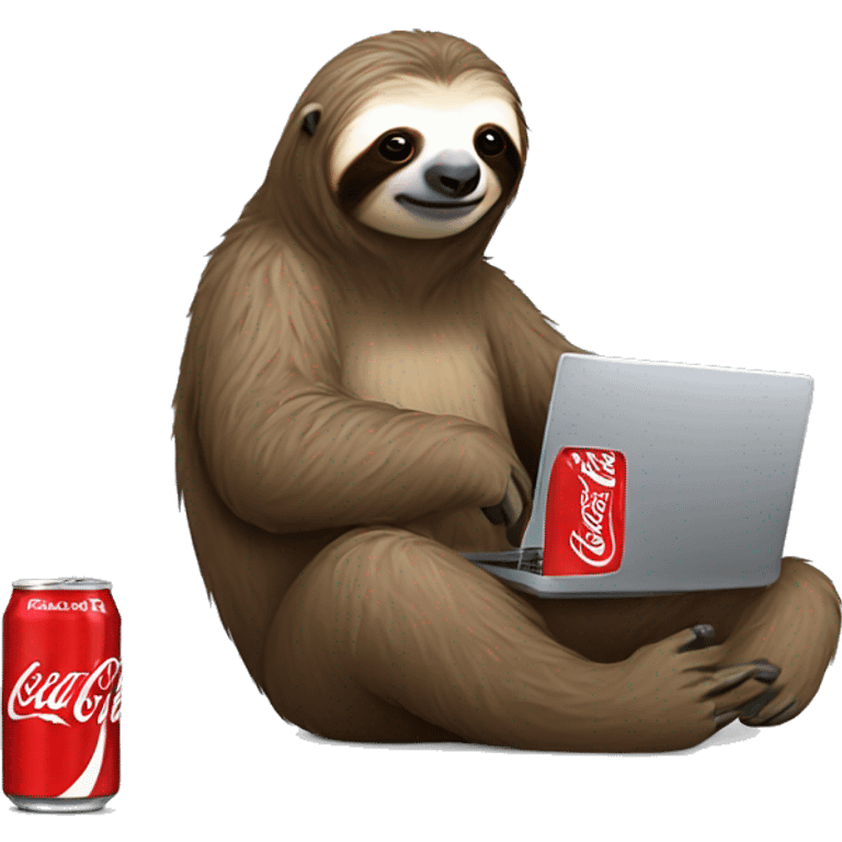 tired sloth with coca cola can and laptop emoji