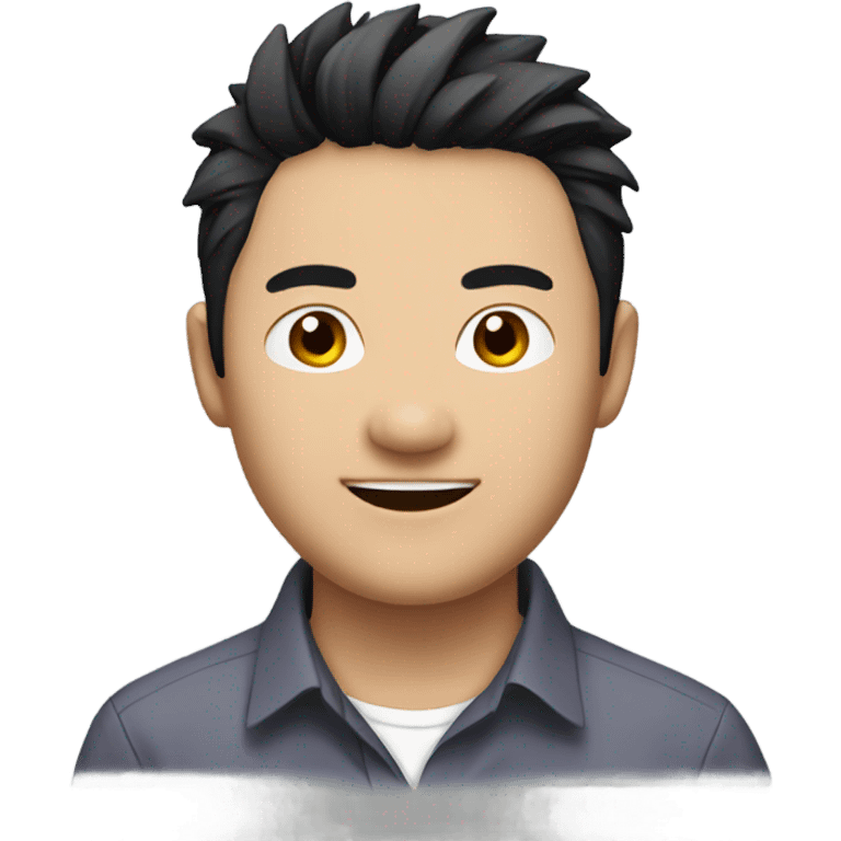 chinese man 40yo with spiky short black hair smile, smart buttoned shirt emoji