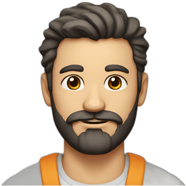 A man with a well-defined beard and mustache, complemented by strong eyebrows. The man's age, estimated to be in his mid-thirties.  emoji