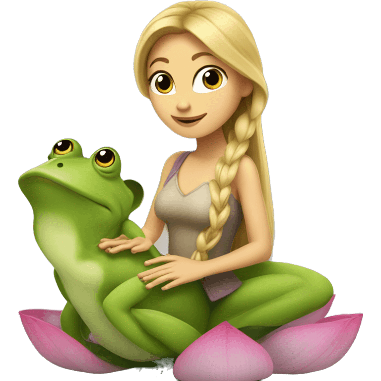 Repunzel on a lotus flower with a frog  emoji