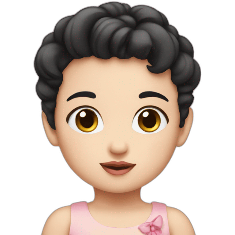 White Baby with short black hair and pink bow emoji