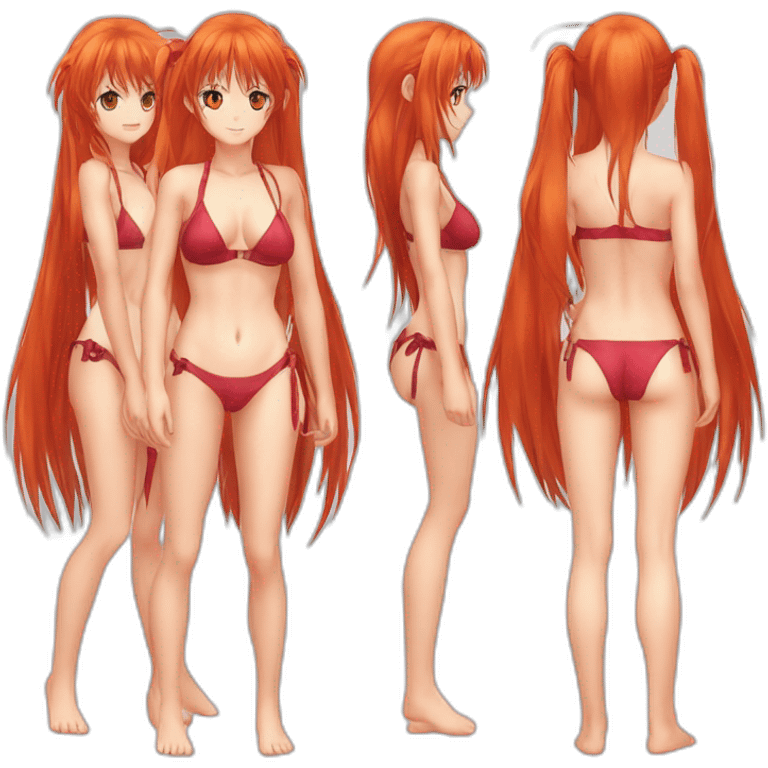 asuka langley nue, full-body, long-hair, teen, enfant, bikini emoji