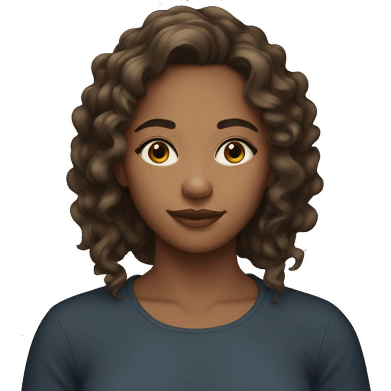 A young woman with light brown skin, black long curls emoji