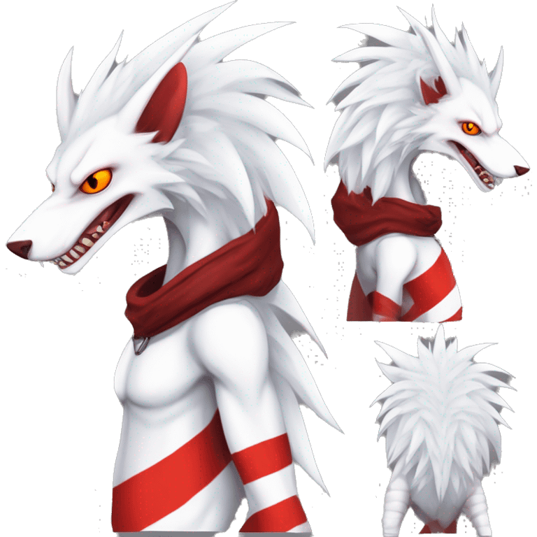 White edgy cute badass epic anthro modern albino sergal-vernid-Fakémon with red mane and red eyes, red stripes, red horns,  full body emoji