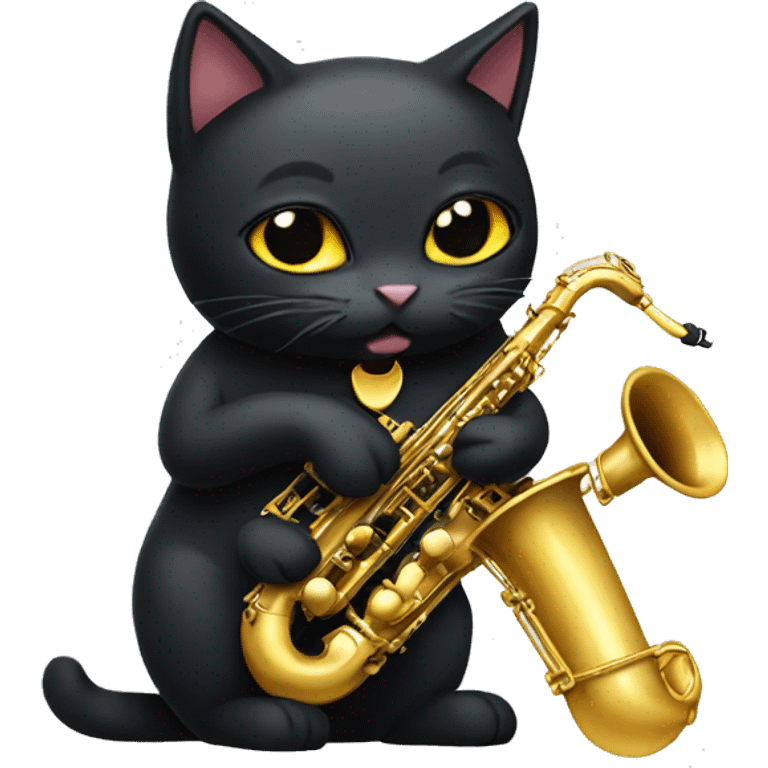 Black Cat playing saxophone  emoji