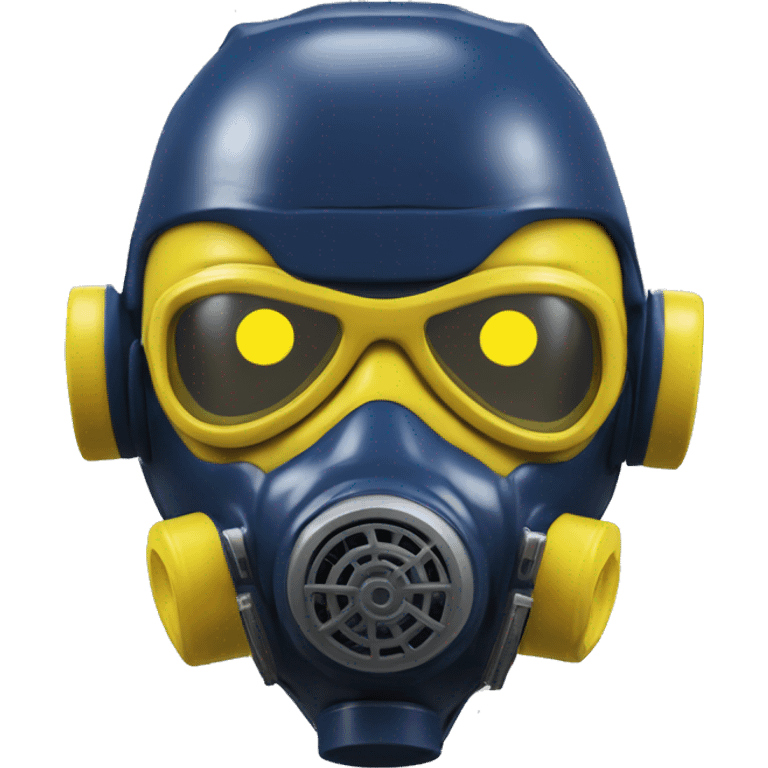 Navy blue skin cyborg head with yellow respirator mask emoji