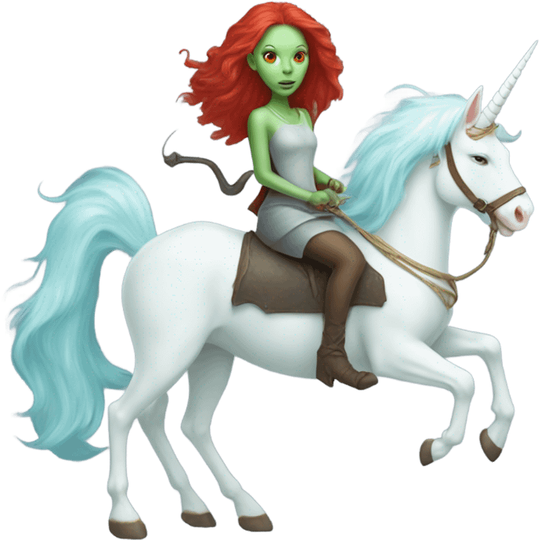 [politically incorrect, shield(
	{ female, alien, witch, color: light green, hair:red, eyes:cat} ]
	on a 
	[{ unicorn: white, legged:four, mane: light blue }]) emoji