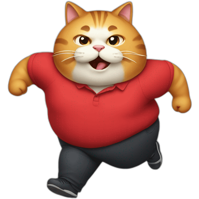 fat cat with red shirt running emoji