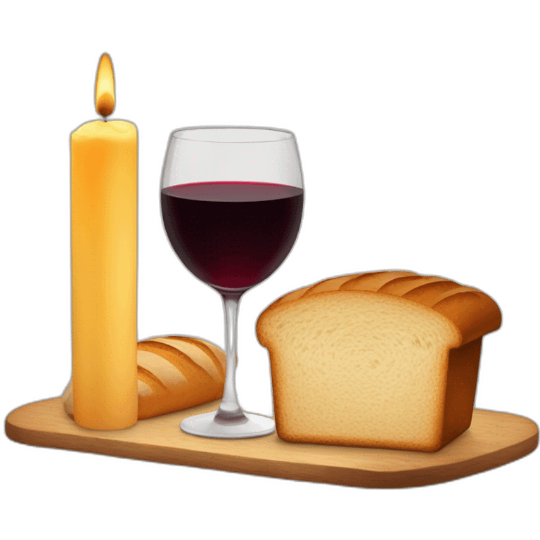 2 candles, a cup of red wine and a loaf of bread emoji